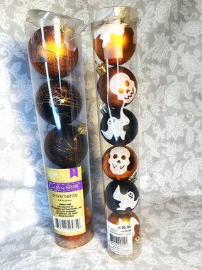 Lot of Crafters Square & Celebrate It Halloween/Christmas plastic ball ornaments